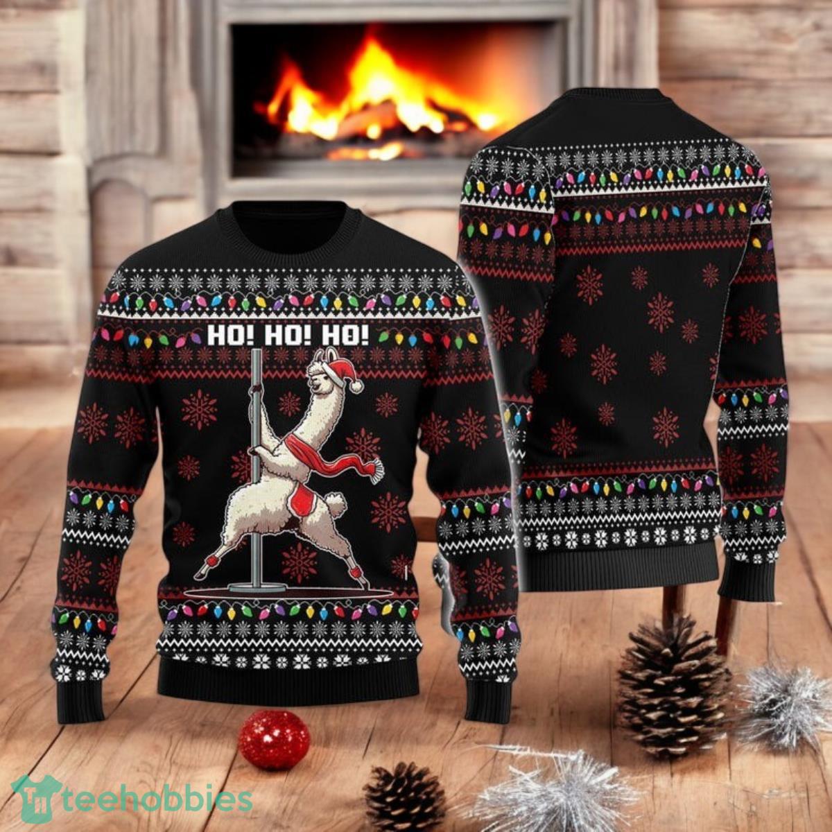 Llama Pole Dance Ugly Christmas Sweater Ho Ho Ho Funny Alpaca Holiday All Over Print 3D Sweater Llama Pole Dance Ugly Christmas Sweater Ho Ho Ho Funny Alpaca Holiday All Over Print 3D Sweater Product Photo 1