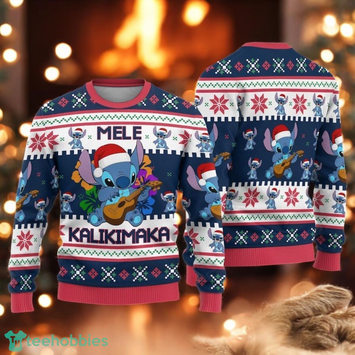 Mele KaliKimaka Stitch Ugly Christmas Sweater Disney Stitch Xmas Sweater image Mele KaliKimaka Stitch Ugly Christmas Sweater Disney Stitch Xmas Sweater Product Photo 1