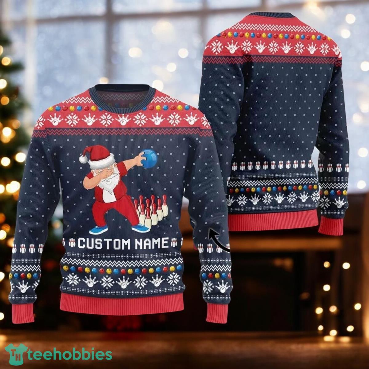 Personalized Dabbing Santa Bowling Christmas Navy Ugly Sweater Personalized Dabbing Santa Bowling Christmas Navy Ugly Sweater Product Photo 1