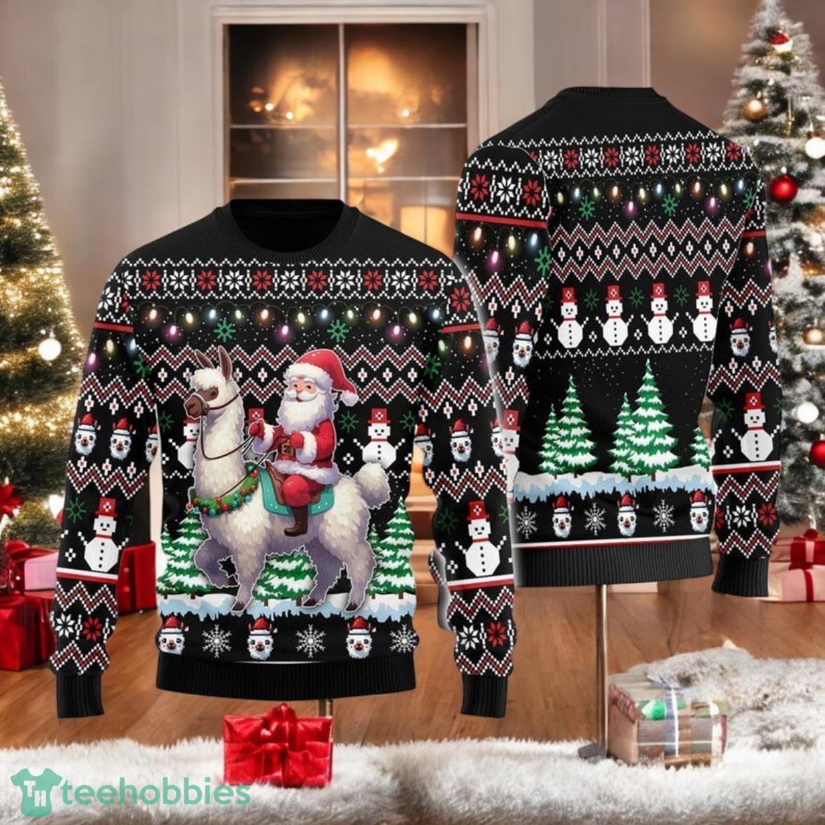 Santa Riding Llama Ugly Christmas Sweater Funny Alpaca Holiday All Over Print 3D Sweater Santa Riding Llama Ugly Christmas Sweater Funny Alpaca Holiday All Over Print 3D Sweater Product Photo 1