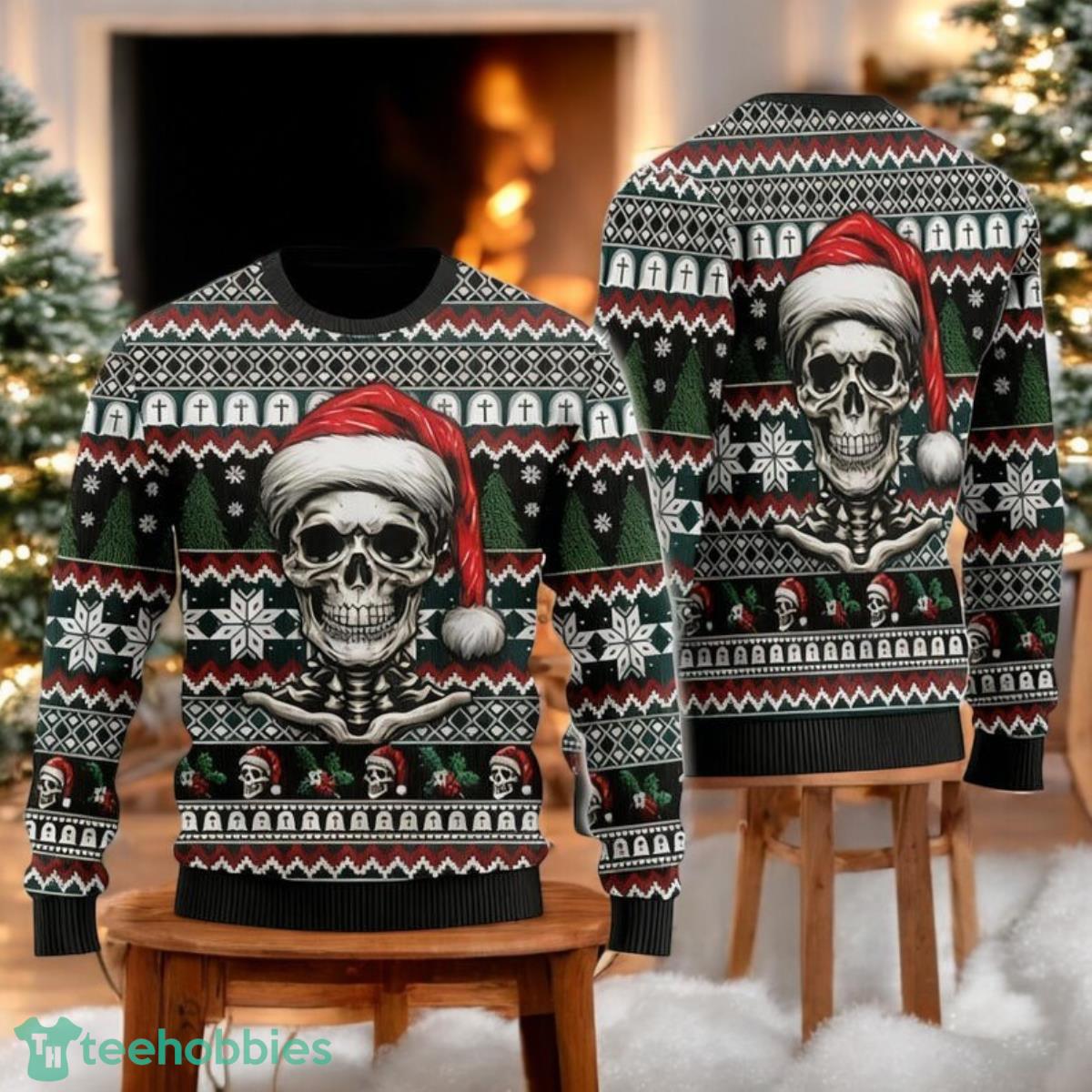 Santa Skull Christmas Sweater Gothic Holiday Sweater Skeleton Xmas Sweater image Santa Skull Christmas Sweater Gothic Holiday Sweater Skeleton Xmas Sweater Product Photo 1