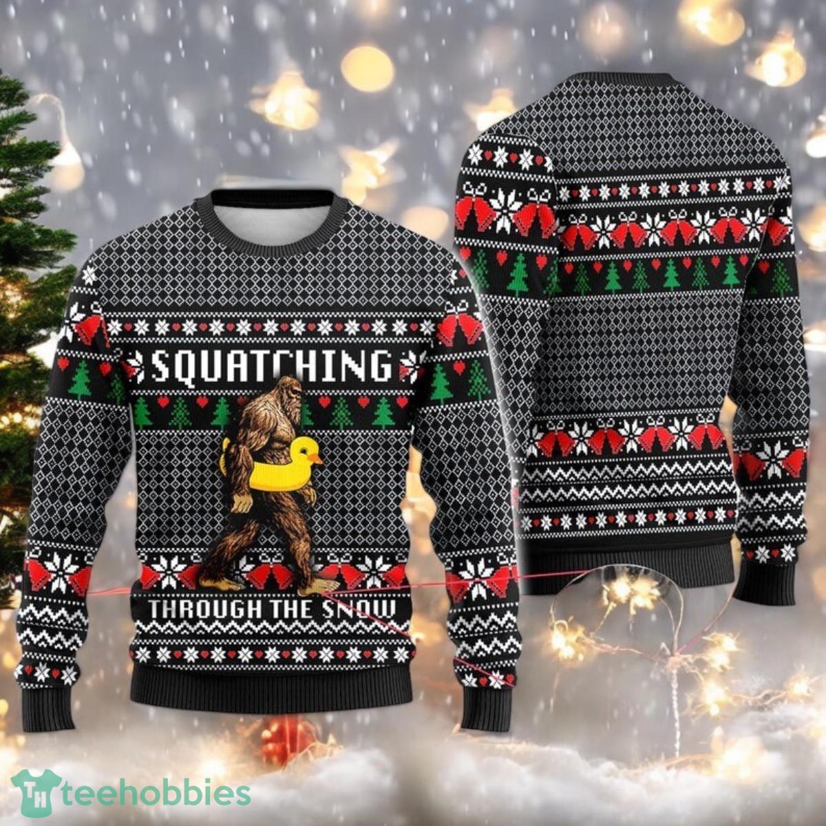 Sasquatching Through The Snow Sweater Funny Bigfoot Rubber Duck Ugly Christmas All Over Print 3D Sweater Sasquatching Through The Snow Sweater Funny Bigfoot Rubber Duck Ugly Christmas All Over Print 3D Sweater Product Photo 1