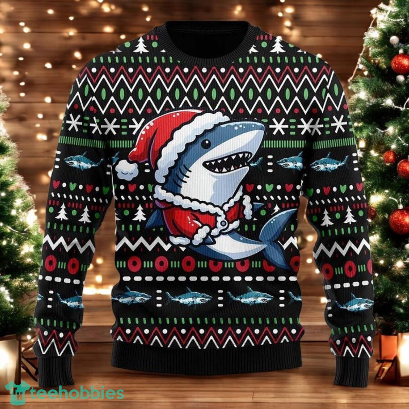 Shark Santa Ugly Christmas Sweater Funny Shark Xmas Sweater image Shark Santa Ugly Christmas Sweater Funny Shark Xmas Sweater Product Photo 1