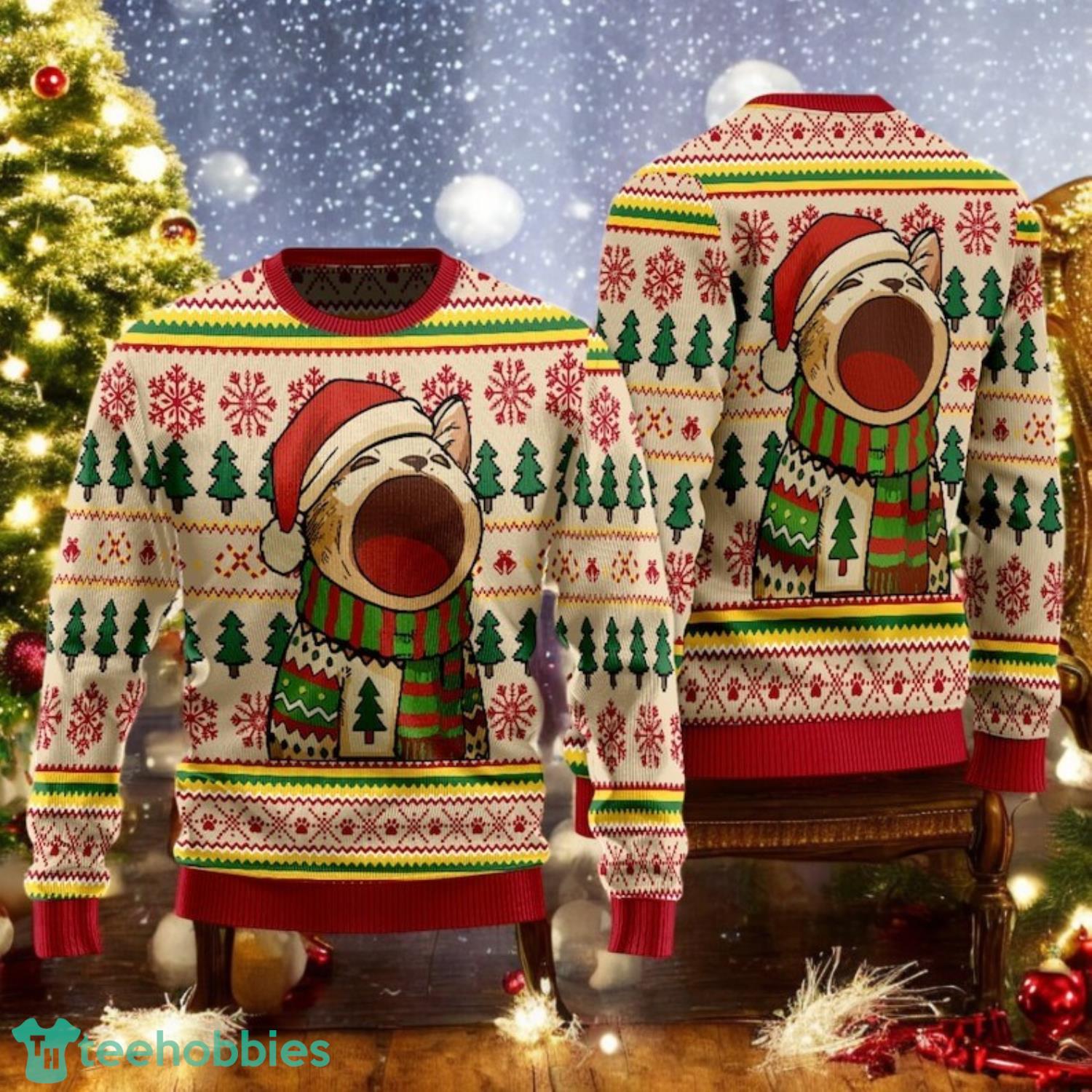 Sleepy Cat Santa Ugly Christmas Sweater Cute Animal Xmas Sweater image Sleepy Cat Santa Ugly Christmas Sweater Cute Animal Xmas Sweater Product Photo 1