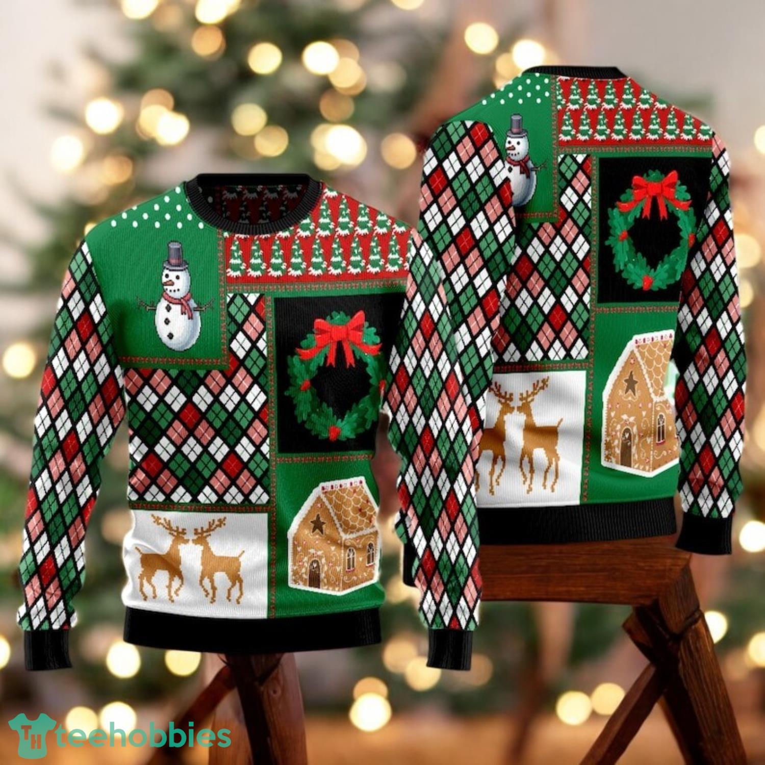 Snowman Reindeer Christmas Sweater Gingerbread Ugly Xmas Sweater image Snowman Reindeer Christmas Sweater Gingerbread Ugly Xmas Sweater Product Photo 1