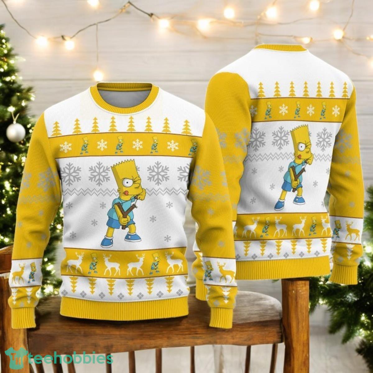 The Simpson Family Ugly Christmas Sweater Bart Simpson Christmas Yellow Sweater image The Simpson Family Ugly Christmas Sweater Bart Simpson Christmas Yellow Sweater Product Photo 1