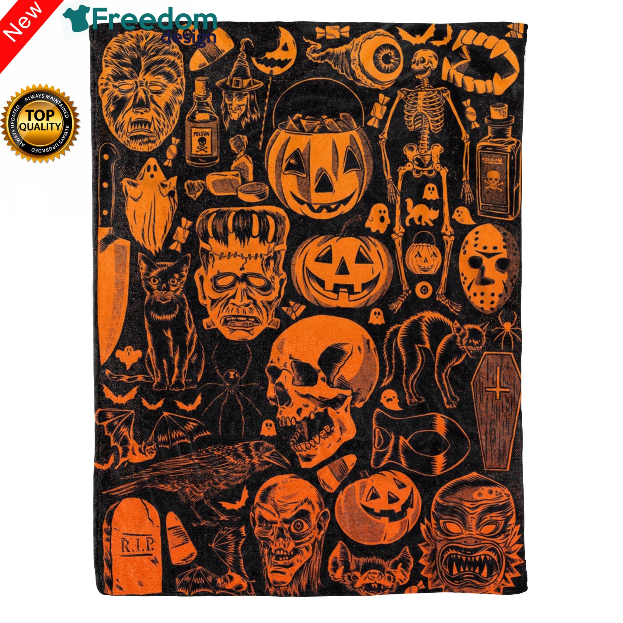 Halloween Pumpkin and Skull Fleece Blanket