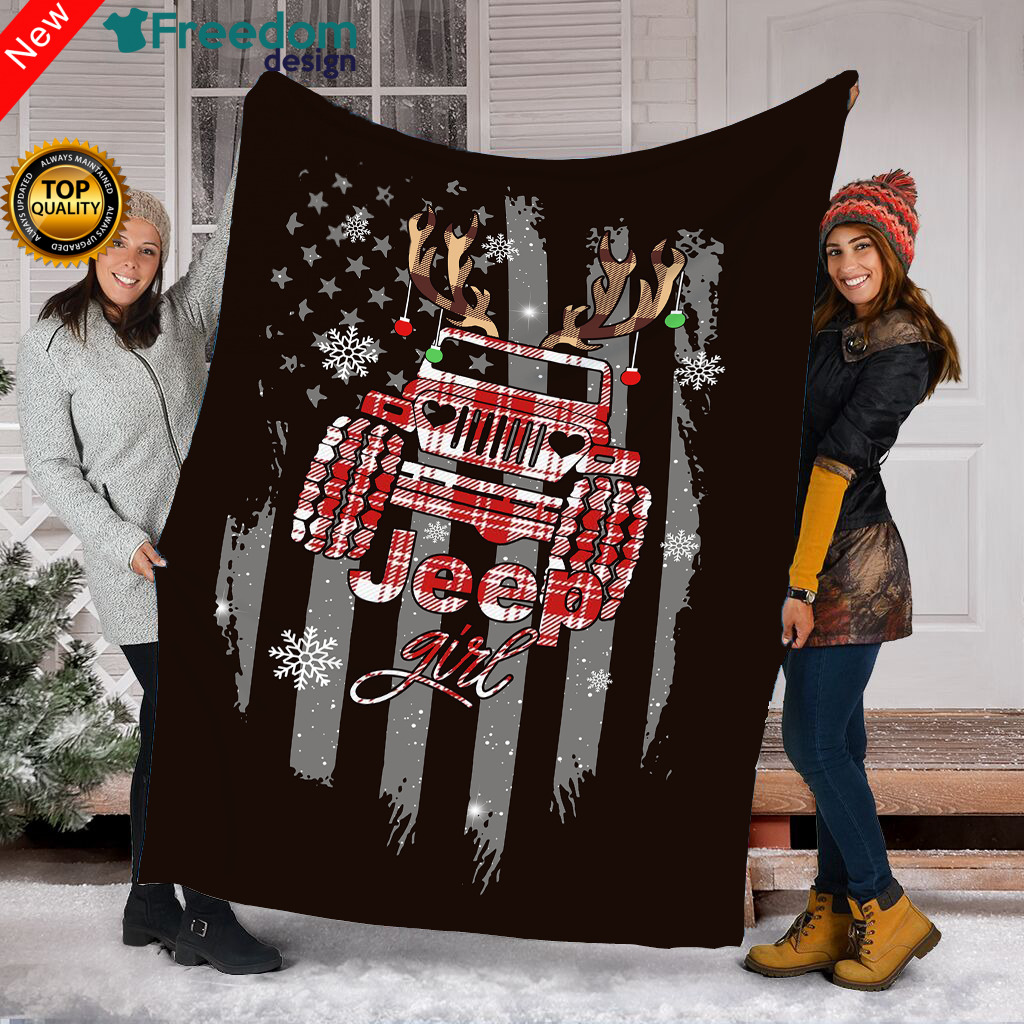American Christmas Jeep soft throw Fleece Blanket, gifts for jeep lovers, jeep birthday, girls and jeeps